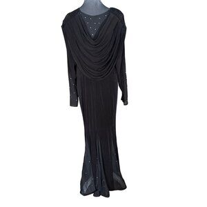 Vintage Black Long Sleeve Gown With Rhinestone Accents & Draped Back By Stefanys